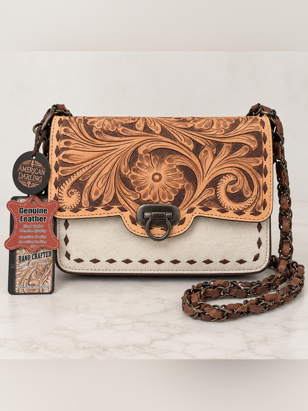 American Darling Hand Tooled Leather Western Crossbody Bag NWT